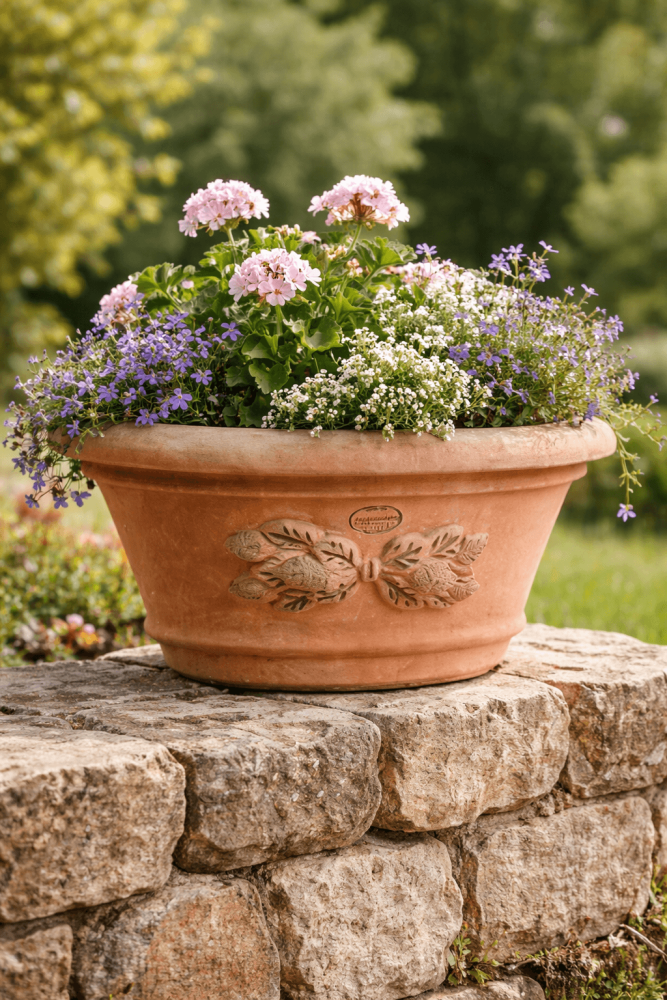 Pot ovale en terre cuite décoré d’Impruneta